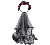Fashion Black Color Long Veil&Flower Shape Hair Hoop Halloween Headband Stage Wedding Party Women Styling Headband Colorful Flower Crown For Wedding Girls Flower Crown For Girls Taking Photo Crowns