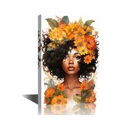 Fashion Black Girl Portrait Canvas Wall Art for Living Room Bedroom African American Woman with Floral in Her Hair Wall Decor Art Wall for Home Afro Woman Poster and Prints 12"Wx18"Hx1 Panel