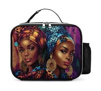 Fashion Black Woman Leather Lunch Bag Insulated Lunchbox Meal Tote Handbags with Detachable Buckled Handle