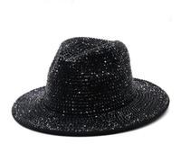 Fashion Bling Rhinestone Fedora Hat Wide Brim Panama Hat Vintage Western Jazz Caps Costume Accessory for Women Men