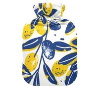 Fashion Blue Olives Adventure Yellow Water Bottle for hot Water with Soft Cover, 2L Warm Water Bottle for Bed for Hand Feet Warmer, Menstrual Cramps, compresas calientes para el vientre