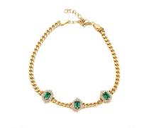 Fashion Bracelets, Women Bracelets Trendy Curb Chain with 0.9ct Lab Created Emerald and Moissanite 9K Yellow Gold 20+3cm