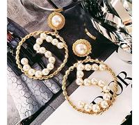 Fashion Brand Women Earring Jewelry Simple Pearl Number 5 Big Circle Part Model Earrings Black Ribbon Weaves