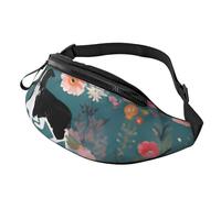 Fashion Bum Bag Border Collie Florals, Fanny Pack for Women & Men, Casual Lightweight Adjustable Zippered Pockets Waist Bag for Travel, Sports, Hiking