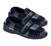 Fashion by Purdashian Mens Slippers | Black Extra Wide Fit Slippers | Diabetic Shoes For Men | Full Front & Back (Navy & Grey Checked, UK Footwear Size System, Adult, Men, Numeric, X-Wide, 16)