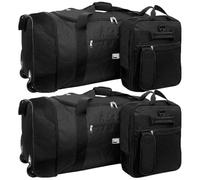 Fashion By Purdashian Travel Bag | Easy to Store Folding Large Suitcase | 1.2 Kilo Lightweight Suitcase Wheeled Holdall | Large 32" Duffle Bag with Wheels (2 x Plain Black)