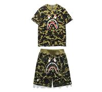 Fashion Camo Shark Shirt and Pants Big Mouth Tracksuits Beach Pants Swim Trunks Suit for Men Women, F, Medium