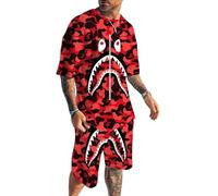 Fashion Camo Shark Shirt and Pants Big Mouth Tracksuits Beach Pants Swim Trunks Suit for Men Women, P, S
