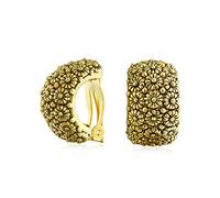 Fashion carved Sunflower Flower Wide Half Hoop Clip On Earrings For Women Non Pierced Ears Oxidized Gold Tone Plated