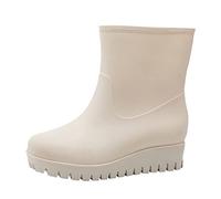 Fashion Casual Inner High Rain Shoes Women Flat Bottomed Antiskid Outer Versatile Rain Boots Middle Tube Water Shoes The Realm Boots (White, 5)