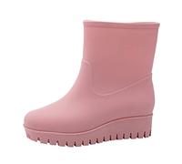 Fashion Casual Inner High Rain Shoes Women Flat Bottomed Antiskid Outer Versatile Rain Boots Middle Tube Water Shoes The Realm Boots (Pink, 6)