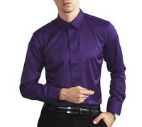 Fashion Casual Men Business Wedding Shirts Long Sleeve Shirts Slim Fit Dress Shirts Lightweight Formal Shirts Button Down Suit Undershirt Urban Classics Work Shirts Non Iron Shirt Solid Shirts Purple
