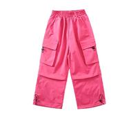 Fashion Casual Pants Teens Joggers Bottoms Loose Fit Girls Jeans Trouser with Pockets for Kids Ribbed Strtetch Fabric Jogging Tracksuit Harem 3-16 Years Hot Pink