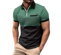 Fashion Casual Striped Polo Shirt Men - Golf Polo Shirts Casual Polo T-Shirt Classic Fit Short Sleeve Polo Shirt Zip Up Polo Shirts Work Polo Shirts Business Formal Shirt Summer Short Sleeve Green