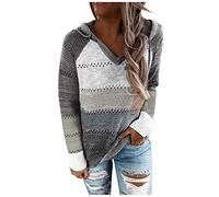 Fashion Casual Sweater Patchwork Blouse Tops Long Sleeves Women V-Neck Hoody Women's Blouse Autumn Bottom Shirts Loose Causal Knitwear UK Hot Coats For Ladies Lightweight Hollow Pullovers