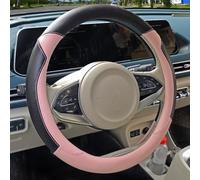 Fashion Cat Ear Leather Steering Wheel Cover Women Girl 15"(38cm) Universal Fit Auto D Shaped Leather Steering Wheel Covers (O Shape,Black&Pink)