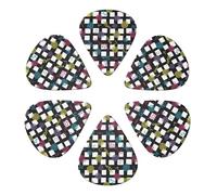 Fashion Celluloid Guitar Picks Set Checkered Retro 80S 90S, 6 Pack Plectrums for Bass, Mandolin, Acoustic Guitarists, Multi-Thickness 0.46mm/0.71mm/0.96mm