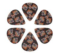 Fashion Celluloid Guitar Picks Set Fire Angry Tiger, 6 Pack Plectrums for Bass, Mandolin, Acoustic Guitarists, Multi-Thickness 0.46mm/0.71mm/0.96mm