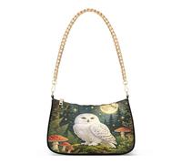 Fashion Chain Shoulder Bag, Casual Forest Nightingale Pattern Crossbody Bag Multi-way Polyester Handbag Armpit Bag with Golden Alloy Chain for Women Daily Travel Shopping