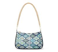 Fashion Chain Shoulder Bag, Casual Mandala Diamond Grid Bohemian Pattern Crossbody Bag Multi-way Polyester Handbag Armpit Bag with Golden Alloy Chain for Women Daily Travel Shopping