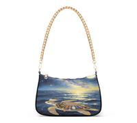Fashion Chain Shoulder Bag, Casual Turtle Pattern under The Night Sky Crossbody Bag Multi-way Polyester Handbag Armpit Bag with Golden Alloy Chain for Women Daily Travel Shopping