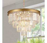Fashion Chandelier Crystal Chandelier Gold 24”/60Cm Round Chandelier for Dining Room 12 Light Ceiling Pendant Light Fixture Raindrop Luxury Gold Flush Mount Chandelier