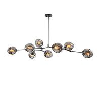 Fashion Chandelier Modern 8-lights Chandelier,E26 Molecular Glass Bubble Ball Pendant Light Black 350° Adjustable Booms Hanging Light Vintage Ceiling Light for Living Room-Smoke-gr