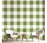 Fashion Check Wall Mural Photo Wallpaper, Simple Striped Plaid Wall Mural, Olive Green Murals Walls Art Print for Children's Room Bedroom Living Room Home Decor 200×150 Cm