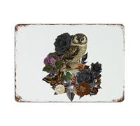 Fashion Chic Metal Signs Outdoor Halloween Owl Skeleton' Flower Floral Wall Decorations Aluminum Tin Signs for Fence House Dorm Abstract Rose Horror Art Poster Gift for Office 10x14 Inch