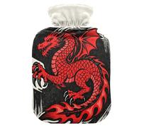 Fashion Chinese Dragon Black and Red hot Water Bottles with Soft Cover, 2L Water Bags for Neck and Shoulder Pain Relief, Sore Muscle, Bolsa Caliente para Dolores Menstrual