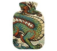 Fashion Chinese Dragon Colorful hot Waterbottle with Soft Cover, 2L Water Bottle Bag for Hand Feet Warmer, Hand Feet Warmer, Bolsa para agua Caliente para Dolor