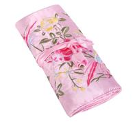 Fashion Chinese Organizer Travel Pouches, Chinese Embroidery Travel Jewelry Roll with Flowers and Bird Embroidery, Jewellery Bag for Necklaces, Ring, Bracelet Storage, Pink