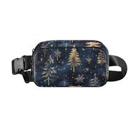 Fashion Christmas Deer Blue Gold Trees Shoulder Bag for Women Business Waterproof with Adjustable Strap for Shopping Sports Work Bolsas de Cintura Para Mujer, blue golden christmas deer trees, Modern
