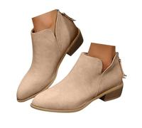 Fashion Chunky Heel Winter Ankle Booties Ladies Cowboy Boots with Back Zipper Faux Suede Low Heel Shoes