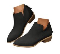 Fashion Chunky Heel Winter Ankle Booties Ladies Cowboy Boots with Back Zipper Faux Suede Low Heel Shoes