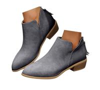 Fashion Chunky Heel Winter Ankle Booties Ladies Cowboy Boots with Back Zipper Faux Suede Low Heel Shoes