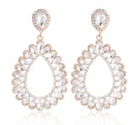 Fashion Chunky Statement Crystal Teardrop Dangle Earrings for Wedding Party Prom Pageant 14k Gold Plated Rhinestone Cluster Bridal Drop Earrings for Bride Bridesmaids Women, 3.5 inches x 1.9 inches