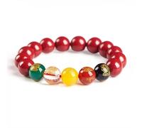 Fashion Cinnabar Bracelet Chinese Pixiu Feng Shui Vermilion Red Beaded Stretch Bracelets for Good Luck Wealth Healing Protection Amulet Unisex Birthday Gift, L, Cinnabar, no gemstone