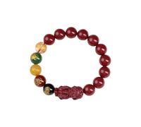 Fashion Cinnabar Bracelet Chinese Pixiu Feng Shui Vermilion Red Beaded Stretch Bracelets for Good Luck Wealth Healing Protection Amulet Unisex Birthday Gift, L, Cinnabar, no gemstone