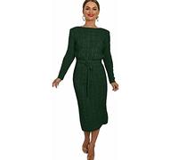 Fashion City C.O.F® Womens Cable Knitted Jumper Dress Ladies Pocket Tie up Long Midi Winter Warm Dresses Top (Green, 10), FC-8744