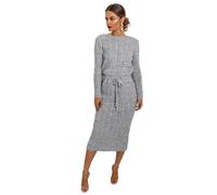 Fashion City C.O.F® Womens Cable Knitted Jumper Dress Ladies Pocket Tie up Long Midi Winter Warm Dresses Top (Grey, 12)