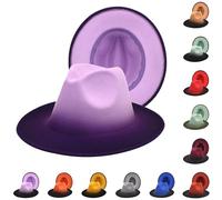 Fashion Classic Wool Blend Fedora Hat Brim Flat Church Derby Cap Panama Caps Elegant Fedora Hat Panama Style Bowler Cap for Women Men Felt Pork Pie Hat Gradient Color #2_Red One Size