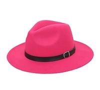 Fashion Classic Wool Blend Fedora Hat Elegant Fedora Hat with Belt Brim Flat Church Derby Cap Panama Caps Panama Style Bowler Cap for Women Men Felt Pork Pie Hat Hot Pink Clearance