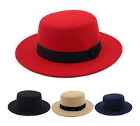 Fashion Classic Wool Blend Fedora Hat Flat Top Hat Brim Flat Church Derby Cap Panama Style Bowler Cap Elegant Fedora Hat for Women Men Felt Pork Pie Hat Wine Clearance