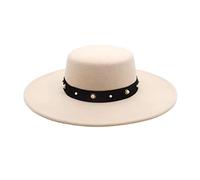 Fashion Classic Wool Blend Fedora Hat Flat Top Hat Panama Style Bowler Cap Brim Flat Church Derby Cap Elegant Fedora Hat for Women Men Felt Pork Pie Hat New #3_Beige