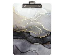 Fashion Clipboard, Marble Design, Standard A4 Letter Size, 12.5" x 9", Wooden Clipboard, Low Profile Clip with Retractable Hanging Tab, Decorative Clipboard, by Better Office Products (Black & Gold 1)