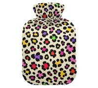 Fashion Color Leopard Beige hot Bottle Water Bag with Soft Cover, 2L hotwater Bag for Hand Feet Warmer, Hand Feet Warmer, Bolsa de agua Caliente para el Dolor