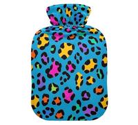 Fashion Color Leopard Blue Cute hot Water Bottle with Soft Cover, 2L Warm Water Bottle for Bed for Sore Muscle, Sore Muscle, Bolsa Caliente para Dolores musculares