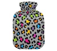 Fashion Color Leopard Grey Water Bottle for hot Water with Soft Cover, 2L Warm Water Bottle for Bed for Neck and Shoulder Pain Relief, Neck and Shoulder Pain Relief, bolsas para agua Caliente