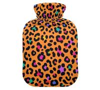 Fashion Color Leopard Orange Water Bottle for hot Water with Soft Cover, 2L hot Compress for Period Cramps, Period Cramps, bolsas de agua Caliente para Dolores